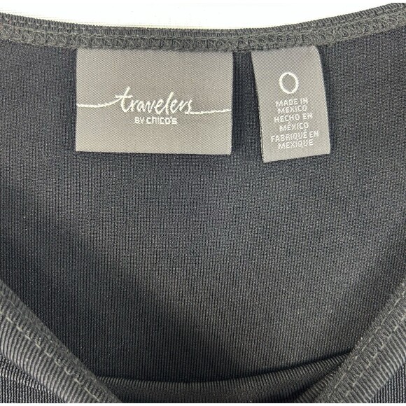 Chicos Travelers Black Lace Top Size 0 US Small Asymmetric Stretch 3/4 Sleeve - Picture 9 of 10